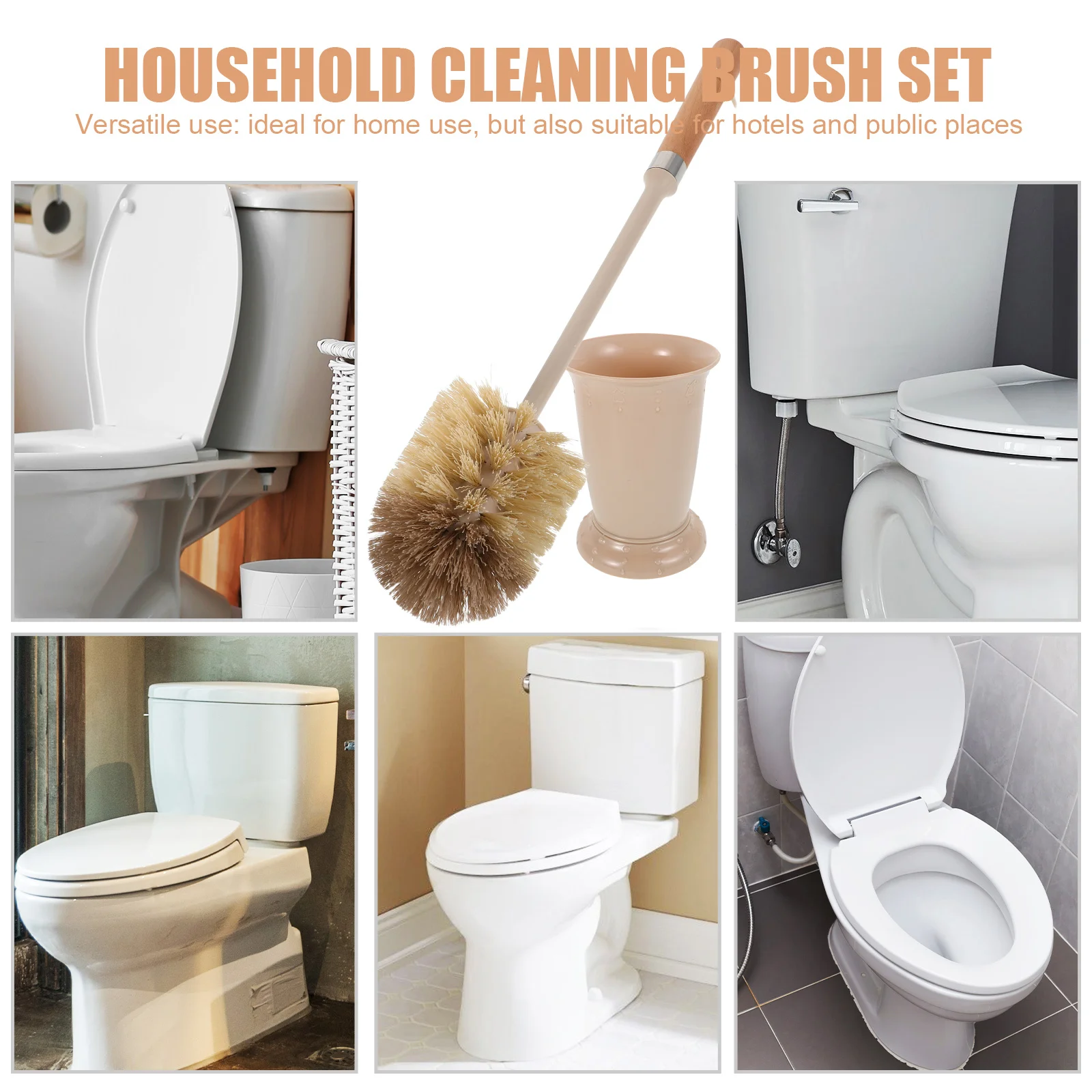مجموعة فرشاة المرحاض المنزلية، مقبض خشبي طويل، تصميم مريح لتنظيف الحمام، المنزل، الفندق، الأماكن العامة، المرحاض الصحي #4