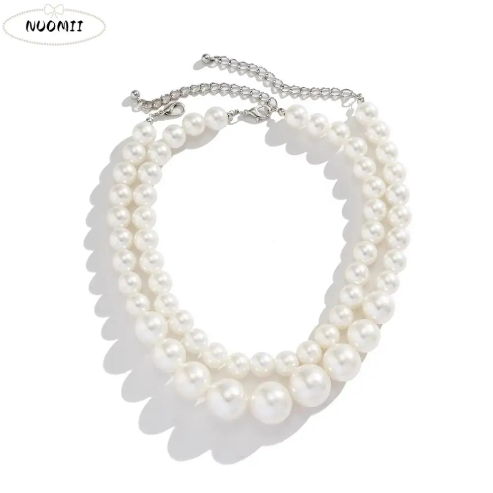 مزدوجة الطبقات مطرز تقليد اللؤلؤ قلادة فاخرة أنيقة مبالغ فيها أقراط اللؤلؤ مزاجه رائعة سلسلة الترقوة #1