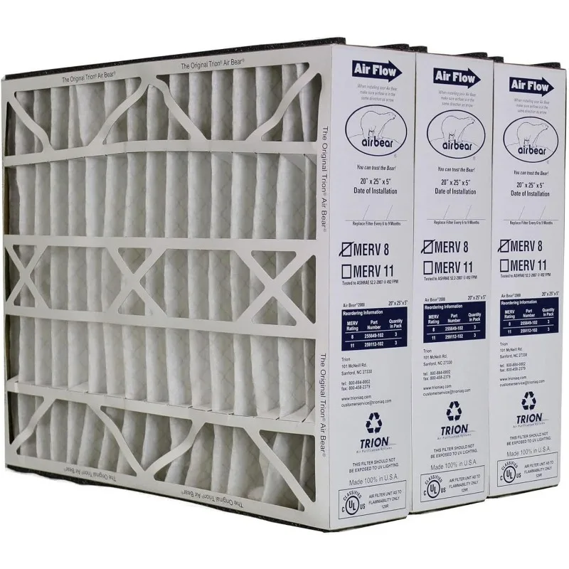 Trion Air Bear 20 x 25 x 5 Inch MERV 8 Air Purifier Filter Air Bear Supreme Right Angle Cub Cleaner Purification 3 Pack