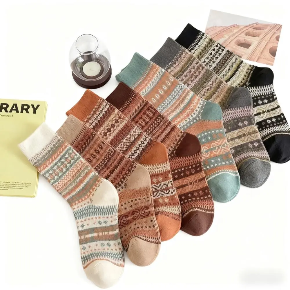

7 пар случайных женских носков с ворсом Melad в этническом стиле, облегающих щиколотку, ретро-узор