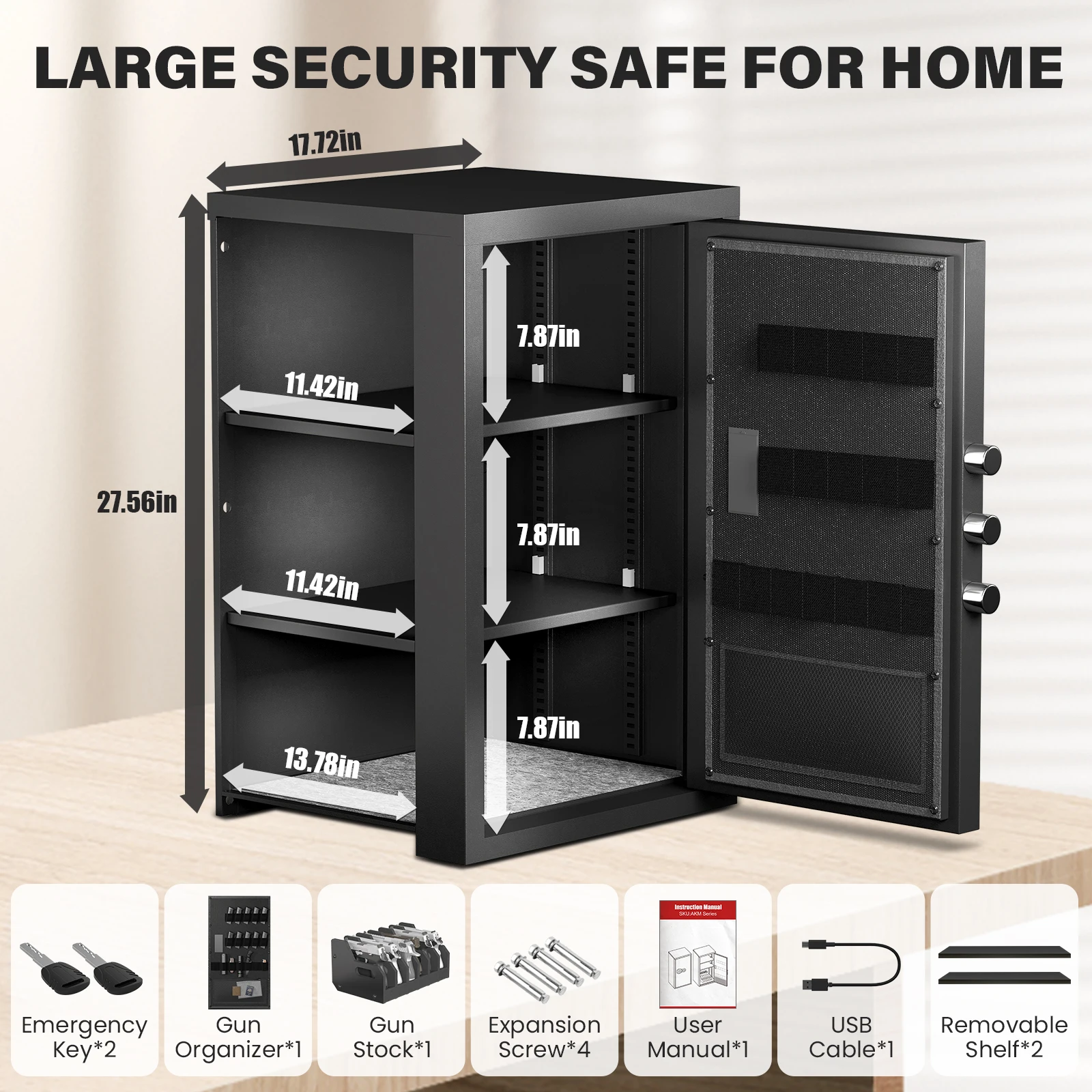 6.0 Cuft Unassembled Home Safe,Money Safe with Backlit Keypad and Dual Alarm,Digital Cash Safe with Pistol Rack