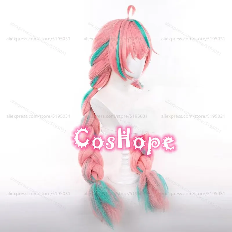 Varesa Cosplay Wig 100cm Long Pre Braided Pink Green Mixed Wig Cosplay Anime Cosplay Wigs Heat Resistant Synthetic Wigs image 4