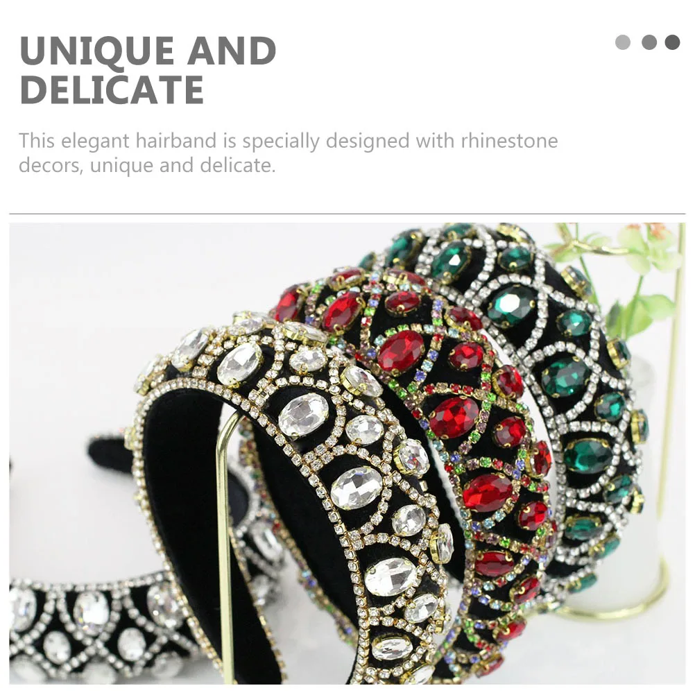 

Rhinestone Hairband Baroque Style Headwear For Women Fashion Party Headdress Retro Sponge Hair Hoops Decor