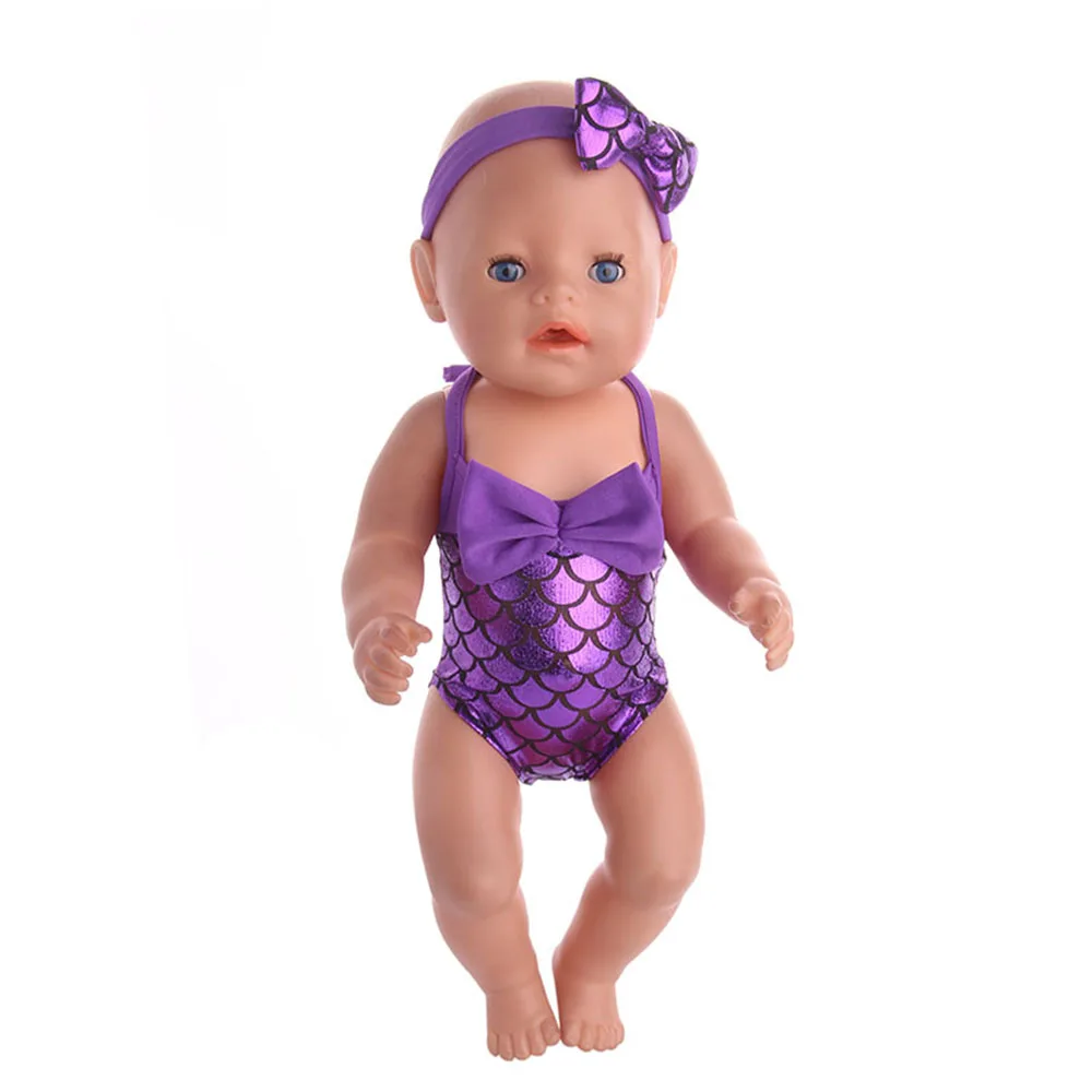 Head Flower Swimsuit Fish Scale Style For 43Cm Baby Items&18Inch American Doll Girl,Generation Born Baby Accessories For Clothes