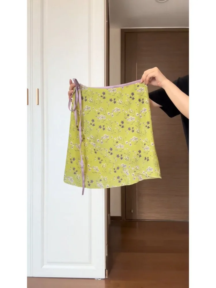 

Юбка с цветочным принтом в стиле ретро, женская простая юбка трапециевидной формы со шнуровкой на талии, корейские милые Y2k, эстетические Faldas Ins