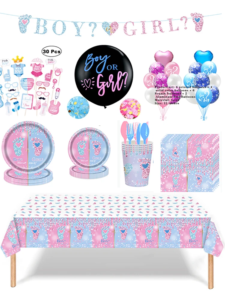 Baby Shower Gender Reveal Party Decoration Set, Disposable Paper Plates, Paper Cup, Feet Themed, Boys and Girls