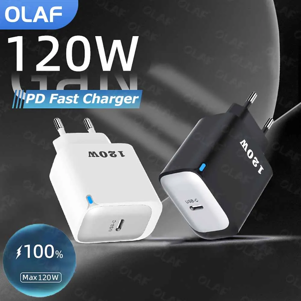 

120W PD Fast Charger Type C Quick Charge 3.0 USB C Charger Adapter For iPhone 15 16 Samsung Xiaomi 0.25m USB C to C Short Cable