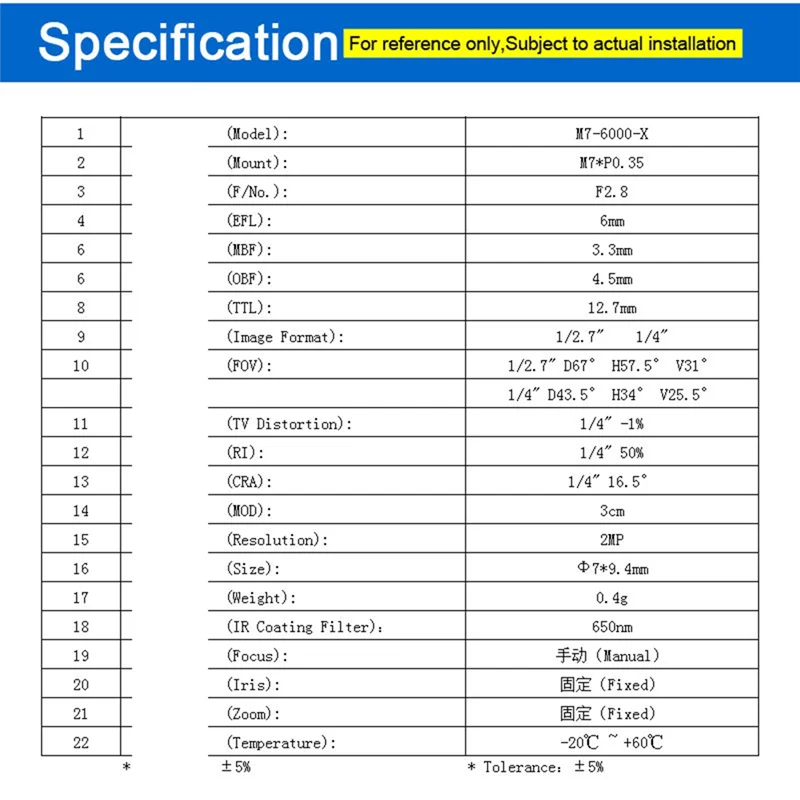 ل M7 EFL 6 مللي متر عدسة الثقب مع 2 مللي متر ثقب نقطة حادة 2MP HD لكاميرا CCTV صغيرة 1/4 في 1/2.7 في Micropore M7 ثقب بينغ