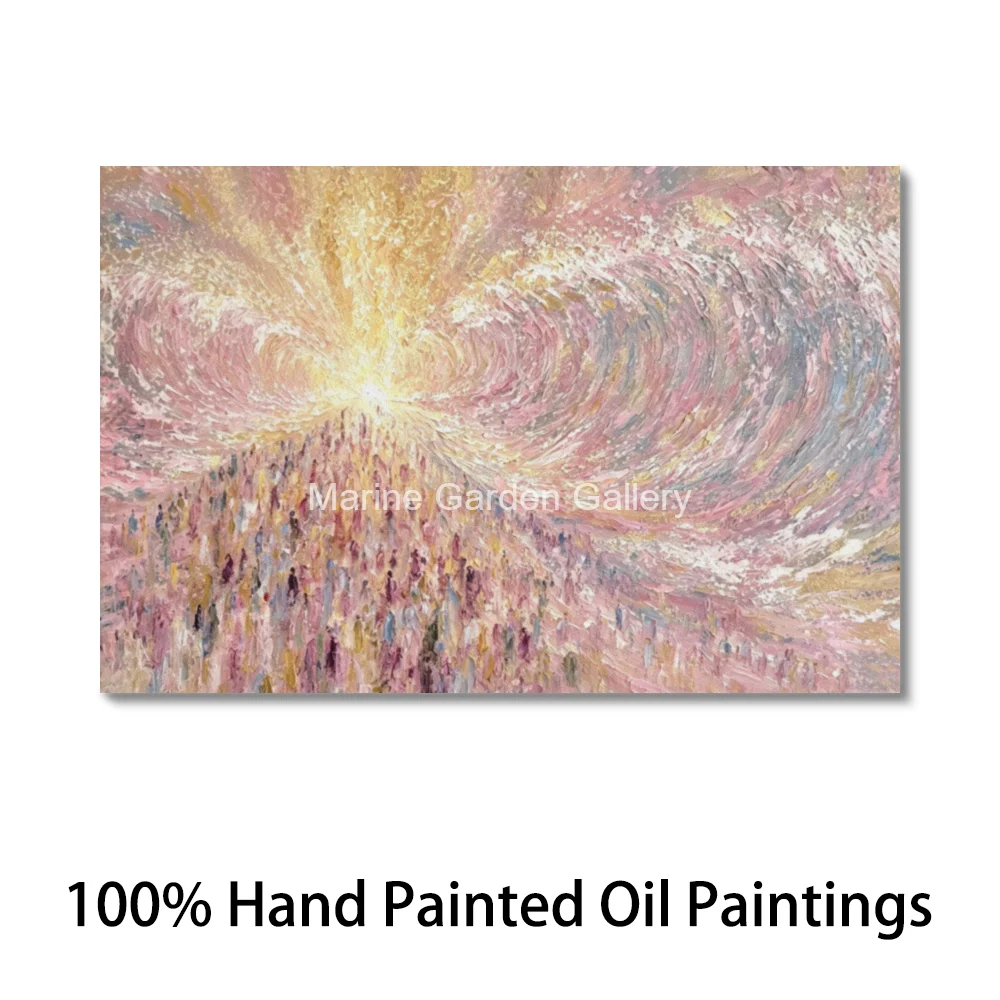 Handmade Pink Gold Splitting the Sea Oil Painting Textured Israel Landscape Art Exodus Canvas Jewish Modern Living Room Decor
