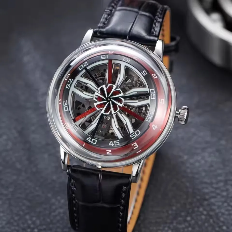 OBLVLO Men's Automatic Skeleton Watch — Sapphire Crystal, Luminous & Water-Resistant,Rotating Wheel-Hub Style Dial,Luxury Time