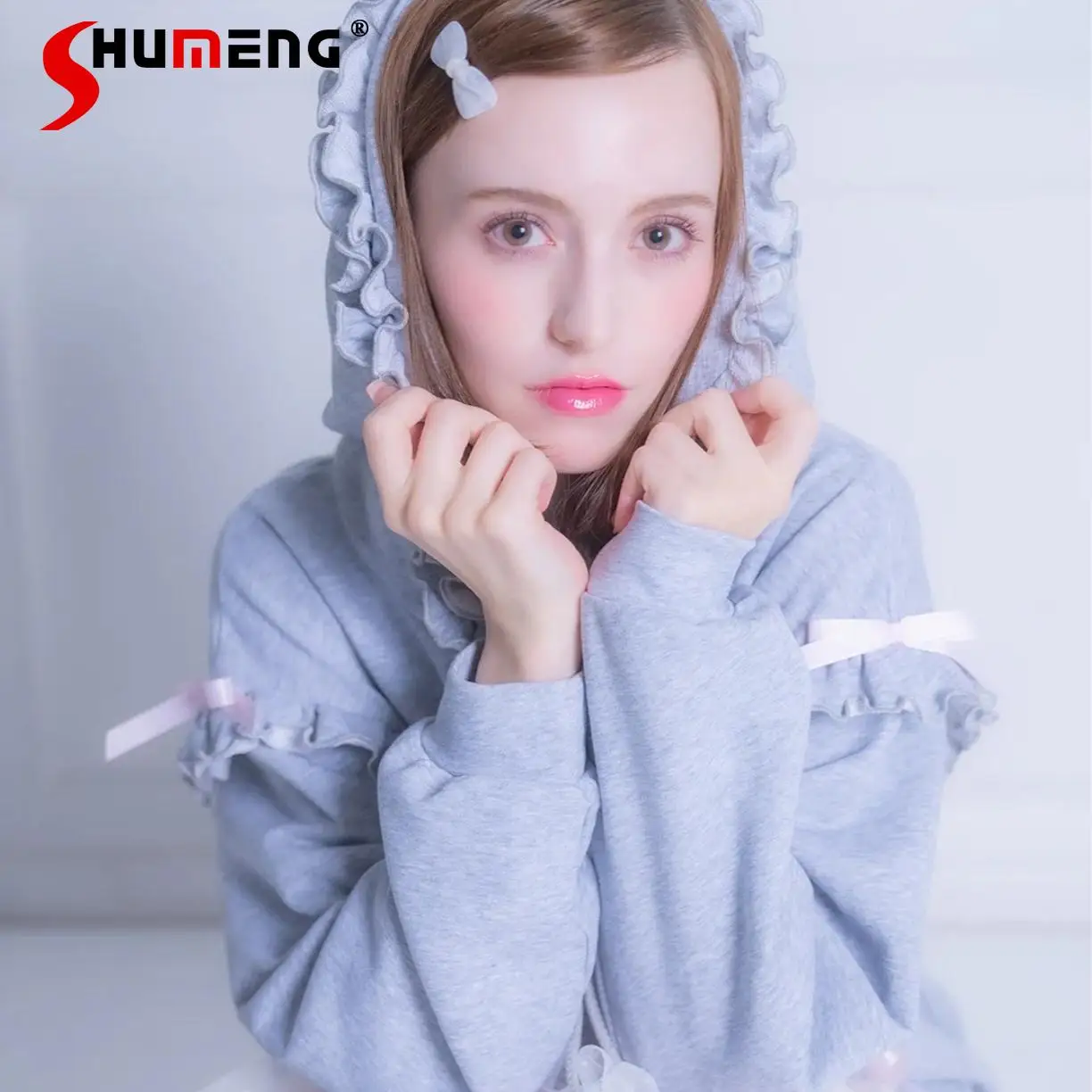 Japanese Sweet Cute Girl Y2K Tops Embroidery Ruffles Bow Long Sleeve Loose Casual Versatile Hooded Sweatshirts Top Women Autumn