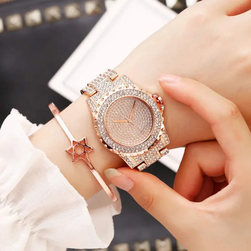 Reloj de cuarzo informal de acero inoxidable para mujer y niña, cronógrafo de lujo con diamantes de imitación, regalo, novedad