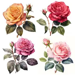 Watercolor Rose Flowers Wall Sticker Bathroom Toilet Decor Decals Living Room Cabinet Kids Room Home Decoration S352