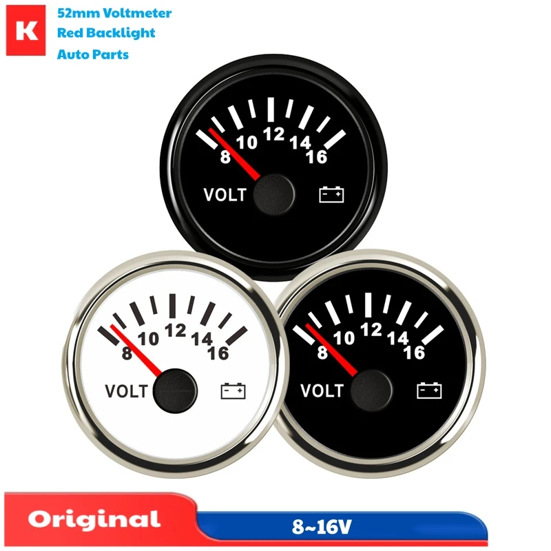 Cars 52mm Pointer Voltmeters 8-16v Show Volt Meters Black Voltage Gauges with Red Backlight 9-32v for Truck Boat Yacht Vessel