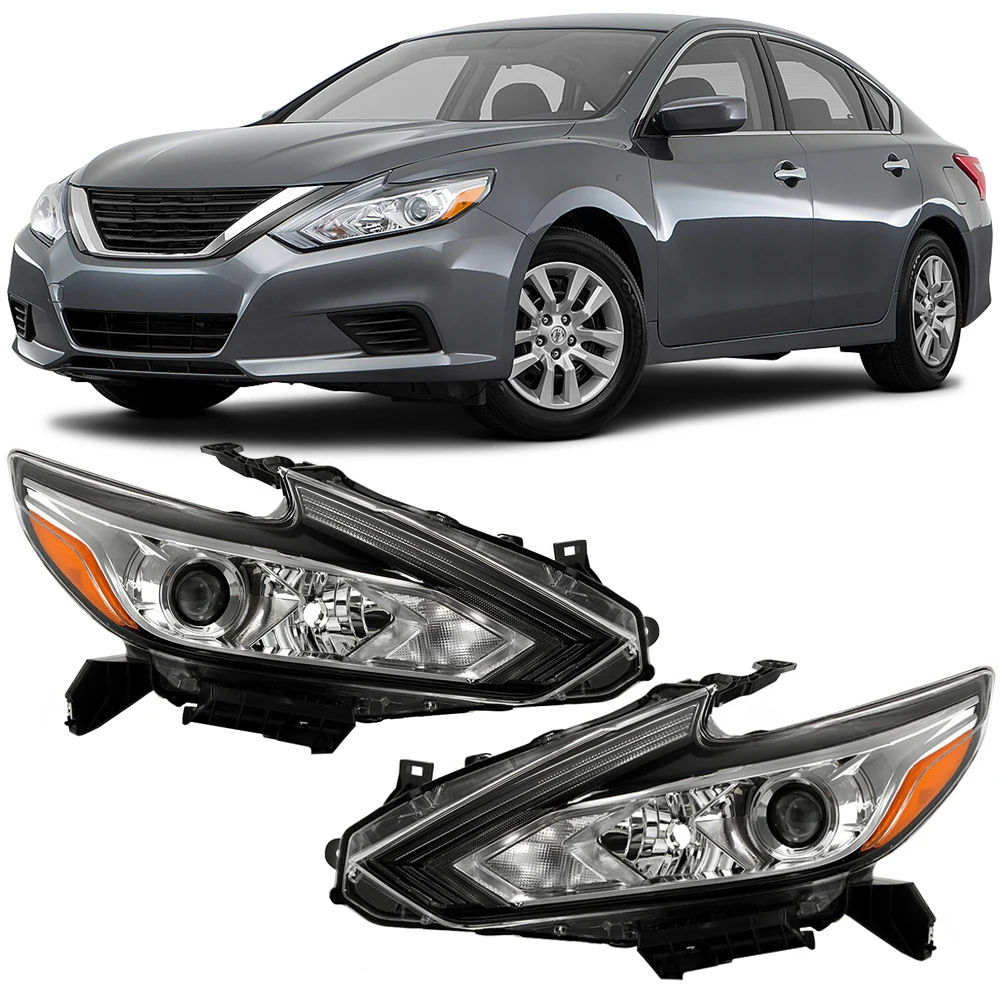 For 2016 2017 2018 Nissan Altima Chrome Headlights Factory Style Headlamp Pair