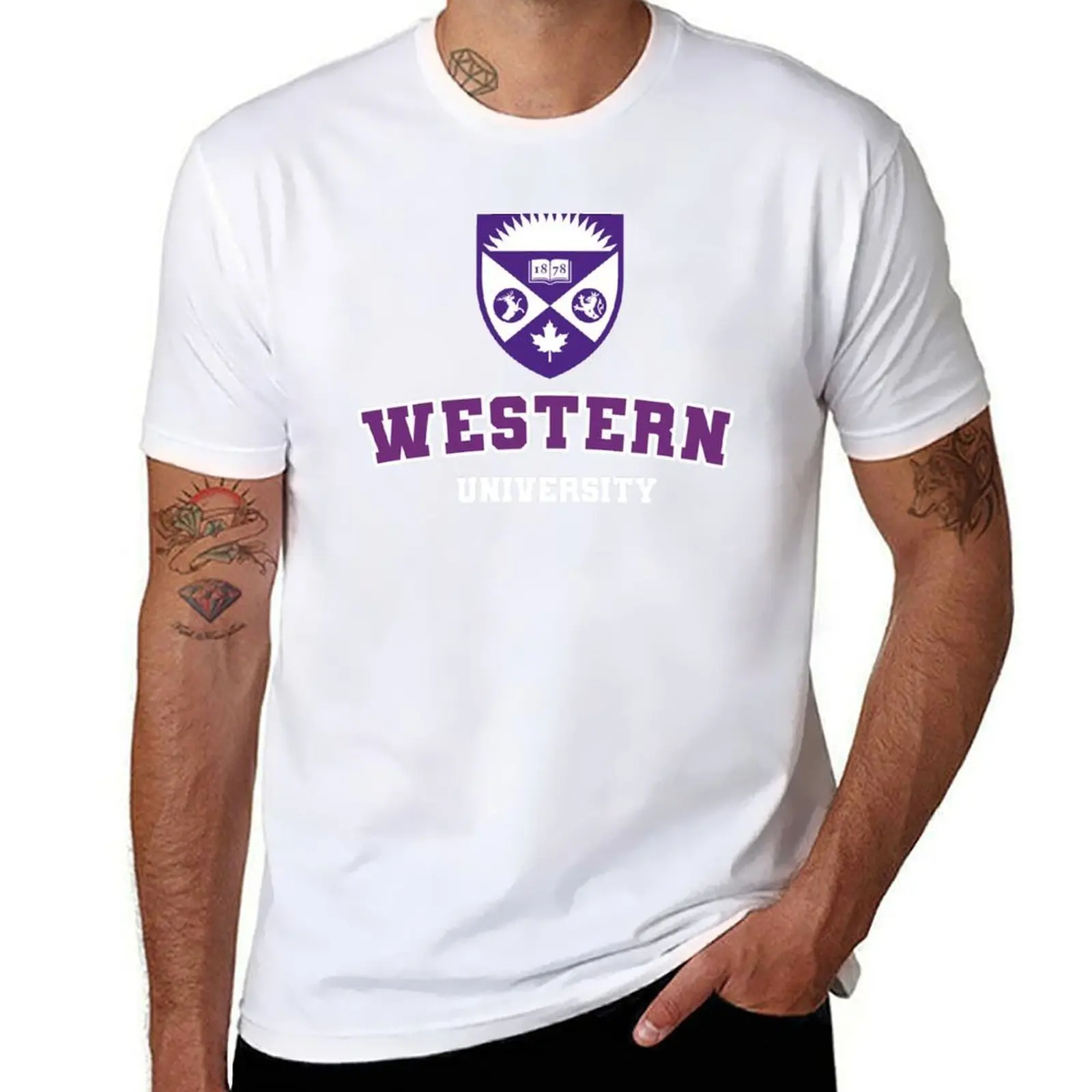 Western University T-Shirt Basic Casual Short Sleeve Cotton Shirt