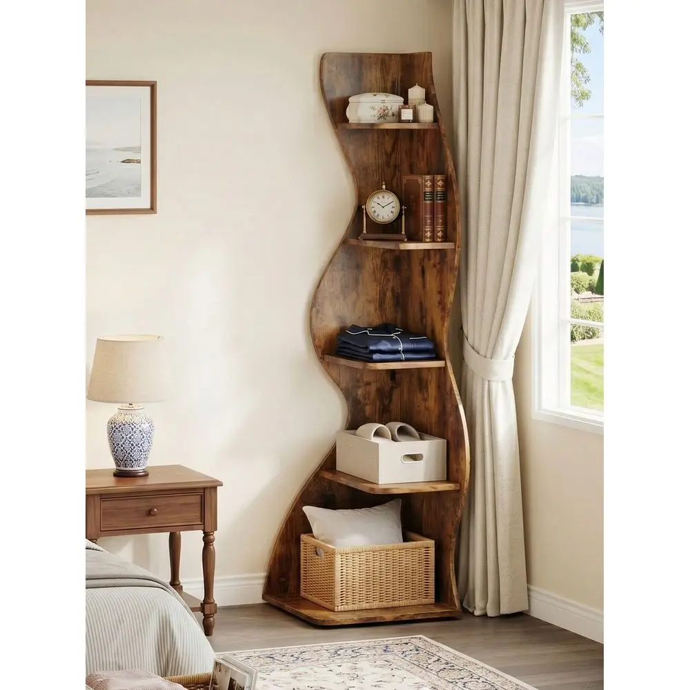 FiveLayer Corner Bookshelf, Book Corner, Corner Display Cabinet, Room Decoration Shelf, Bedroom Deco