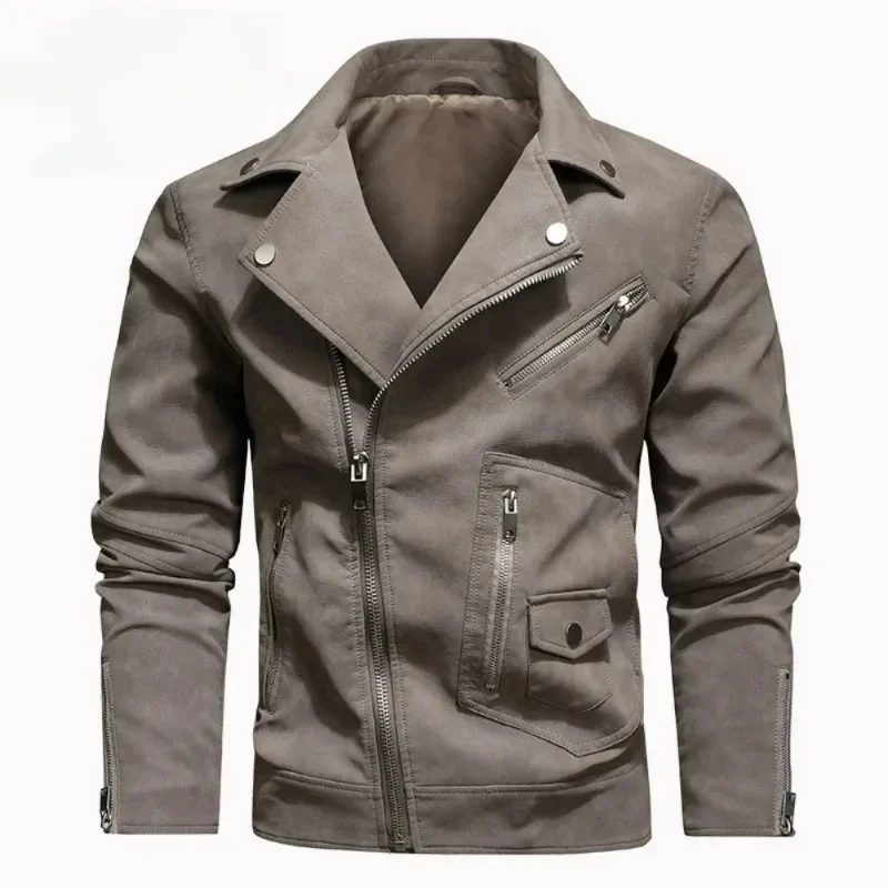 

2024 Spring Men Slim Fit Turn-down Collar PU Jacket Male Windbreak Motorcycle Zipper Jackets Mens Leather Coat Men's Clothing
