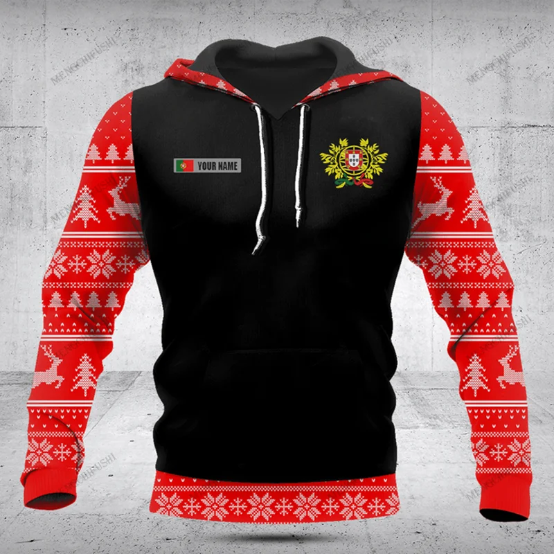 

Customize Portugal Symbol Christmas Unisex Hoodies Loose Tops Sweatshirts Winter Casual Clothing Oversized Streetwear