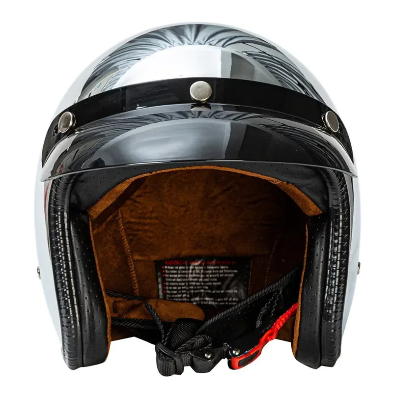 خوذة دراجة نارية فريدة من نوعها مطلية بالفضة مفتوحة الوجه خوذة كلاسيكية للدراجات النارية خوذة كروم فضية جيت موتو 3/4 نصف كاسكو