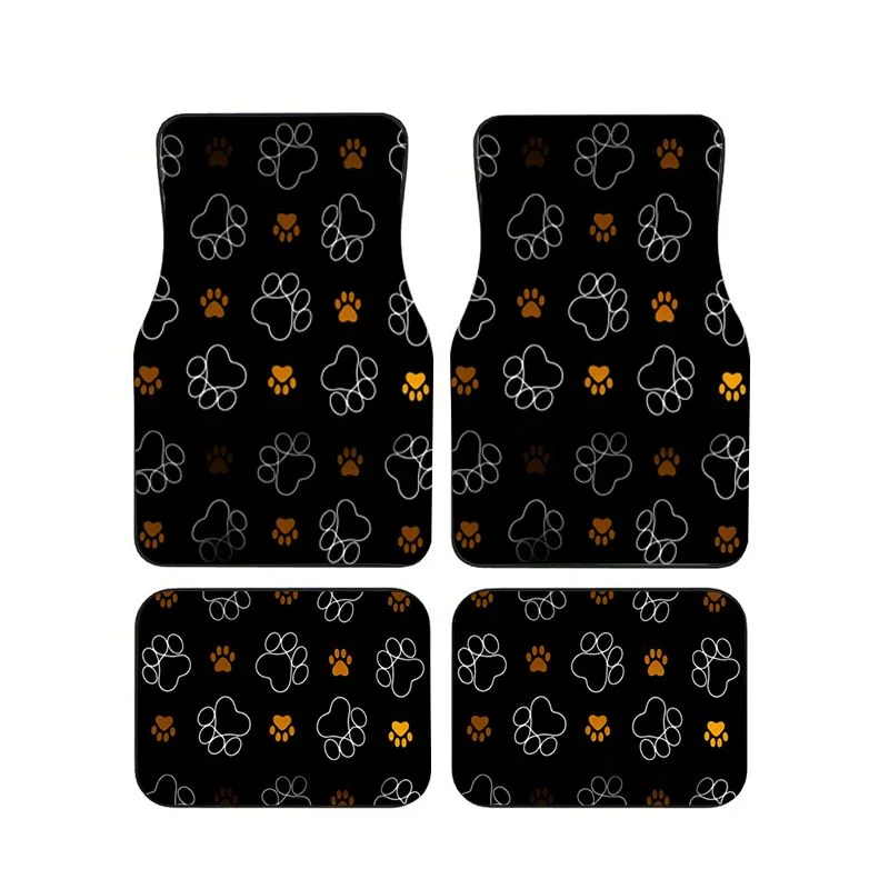 

Dog Paw Print Car Floor Mats 4pcs Black Brown Non-slip Foot Pads for Pet Lovers Auto Interior Accessories