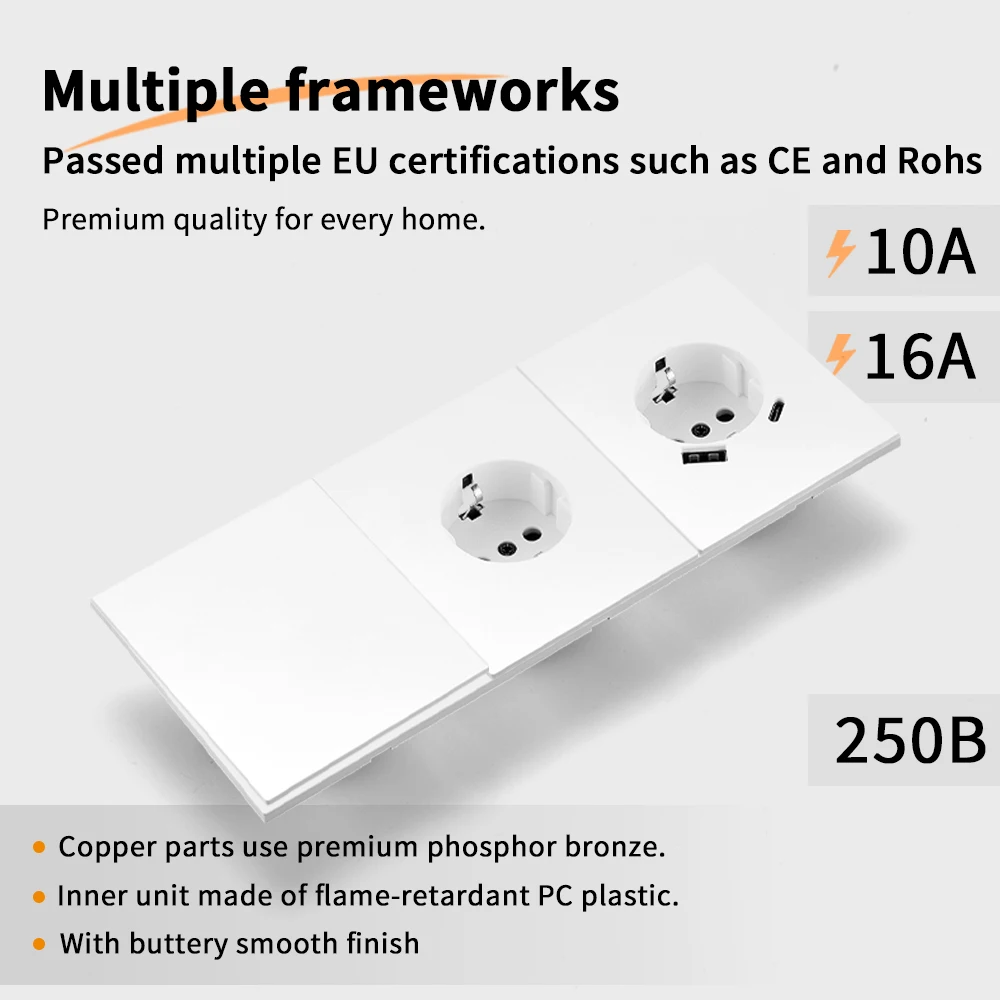 Skin Sensation USB A+C Wall Socket Rocker Switch Power Sockets Skin Feel Paint Button Light Switch Embedded Integrated Panel