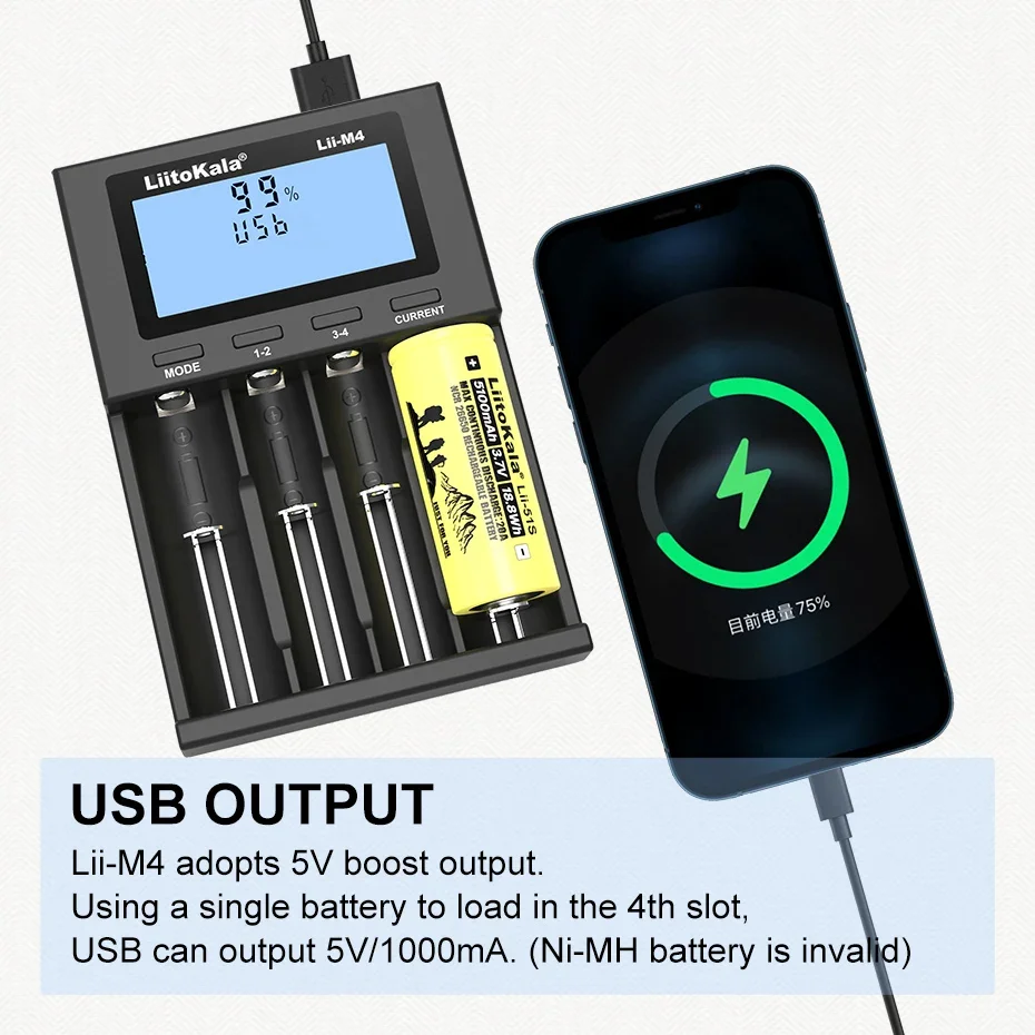 LiitoKala-ładowarka do baterii, Lii-M4 LCD, 21700, 18650, 3.7V, 1.2V, 18350, 18500, 25500, 26650, AA NiMH akumulator litowo-jonowy, U