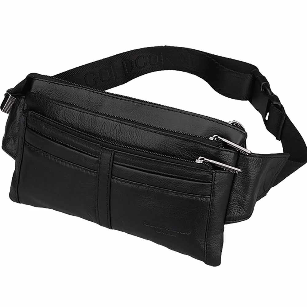 

100% Genuine Leather Men Waist Sling Chest Bag Fashion Male Natural Skin Bum Purse Bags Cell Phone Case Hip Belt Fanny Pack