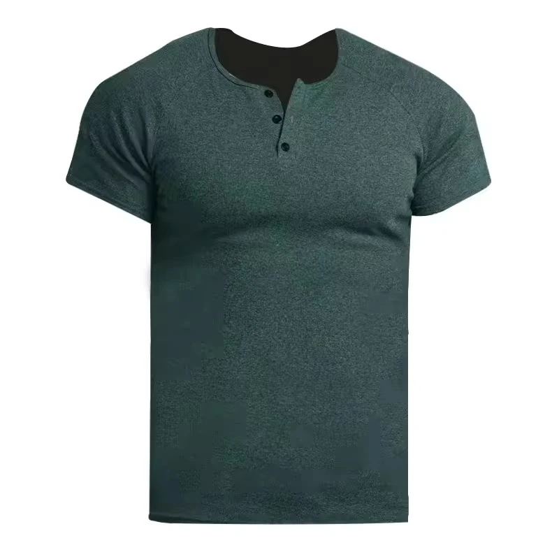 Summer New Henry Shirt Henry Collar Short-sleeved T-shirt Men's Retro Cotton Casual Sports Polo Shirt Men's