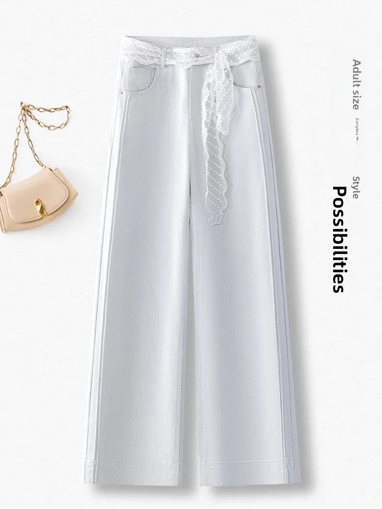 

Белые прямые джинсы Moonlight для женщин, летние, новая модель, с высокой талией, широкие брюки в корейском стиле, для повседневной носки, из смесового хлопка