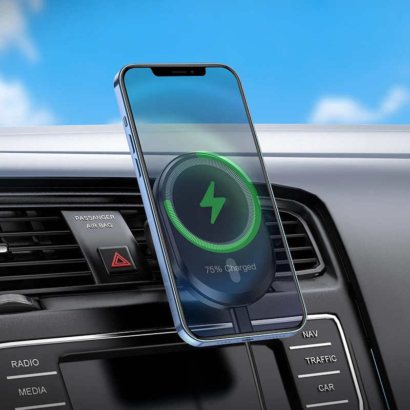 Bonola Car Magnetic Phone Holder 15W Fast Wireless Charging for iPhone 16/16 Pro Max Fuel Vehicle Air Vent Chargers Stand image 4