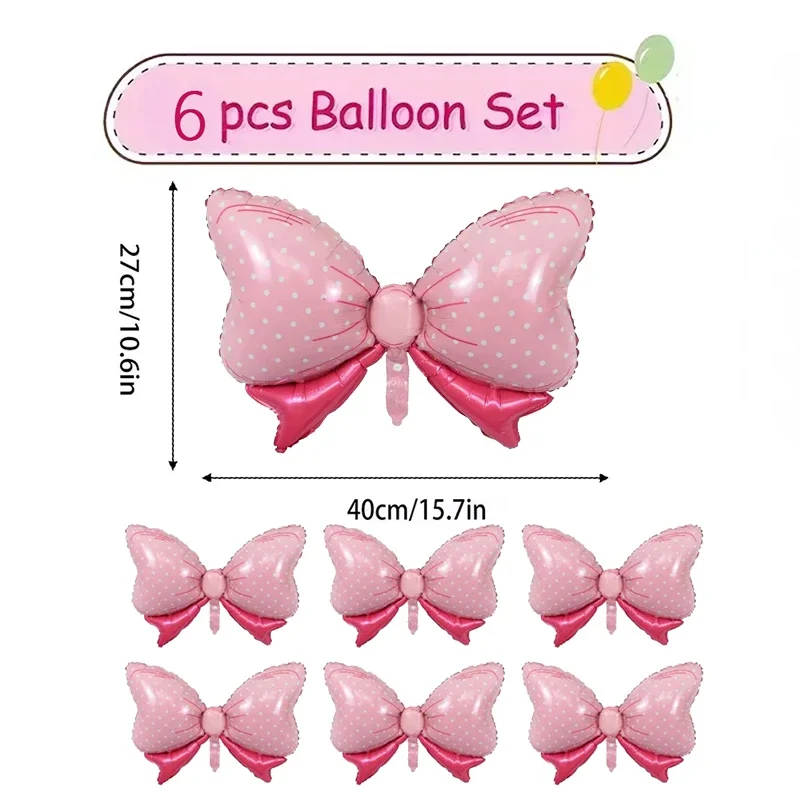 6-teiliges Rosa-Blaues Schleifenballon-Set, Niedliche Schleifenfolienballons für Geschlechtsoffenbarung, Babyparty, Geburtstagsdekoration – Detail 3