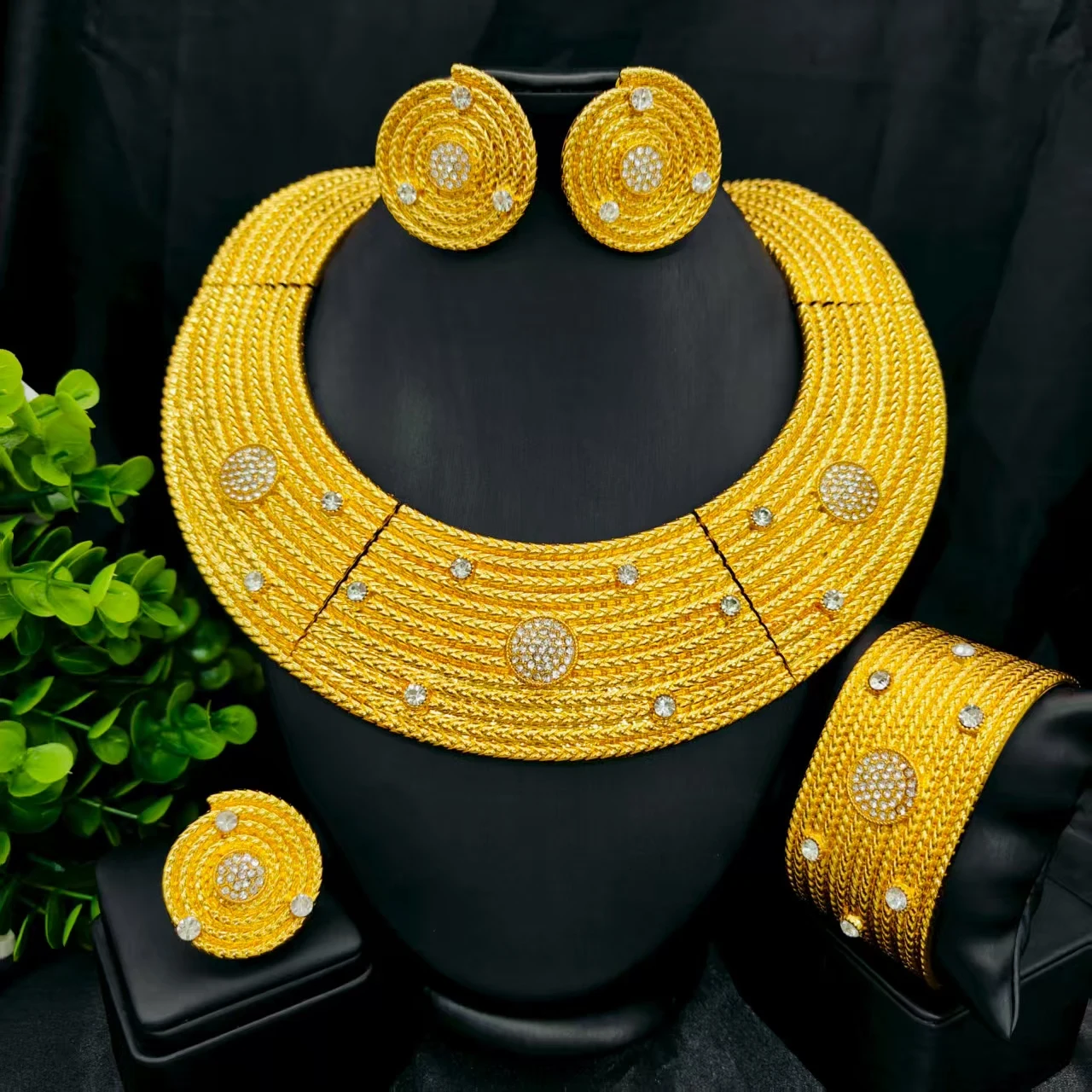 

Luxury Fashion 24K Plated Gold Ethiopian Big Size Necklace Earrings Ring Bangle Jewelry Sets Africa Bride Wedding Eritrea Gift