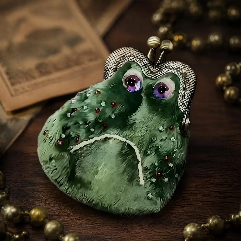 Mini Frog Storage Bag, Plush Coin Purse with Metal Frame, Compact Portable Lipstick And Earphone Pouch for Travel & Daily Use