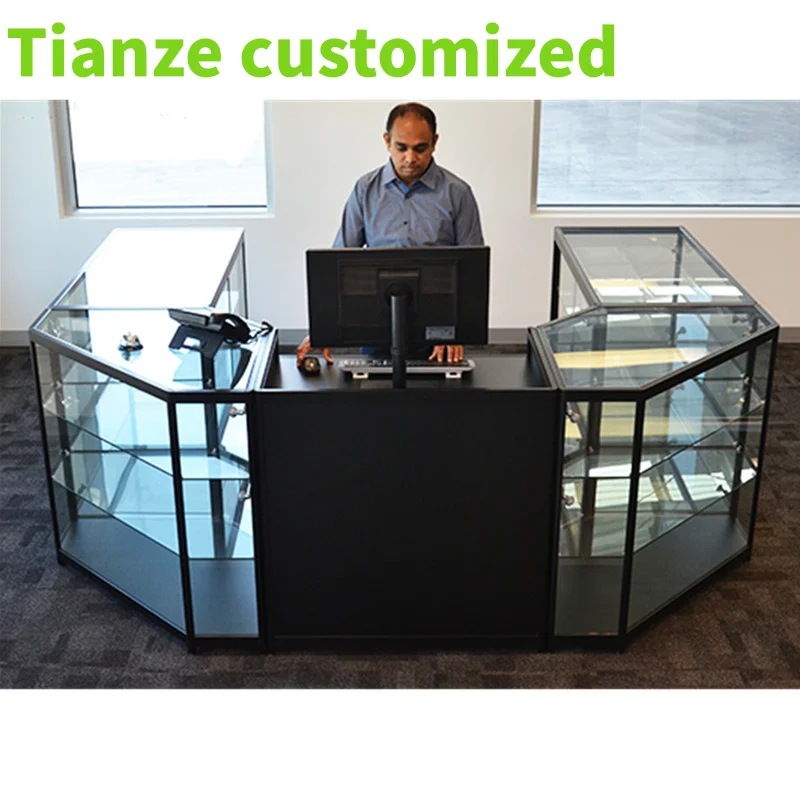 

(customized)FullRetail Convenience Store Glass Display Showcase Lockable Cash Desk Checkout Counter with Led Light