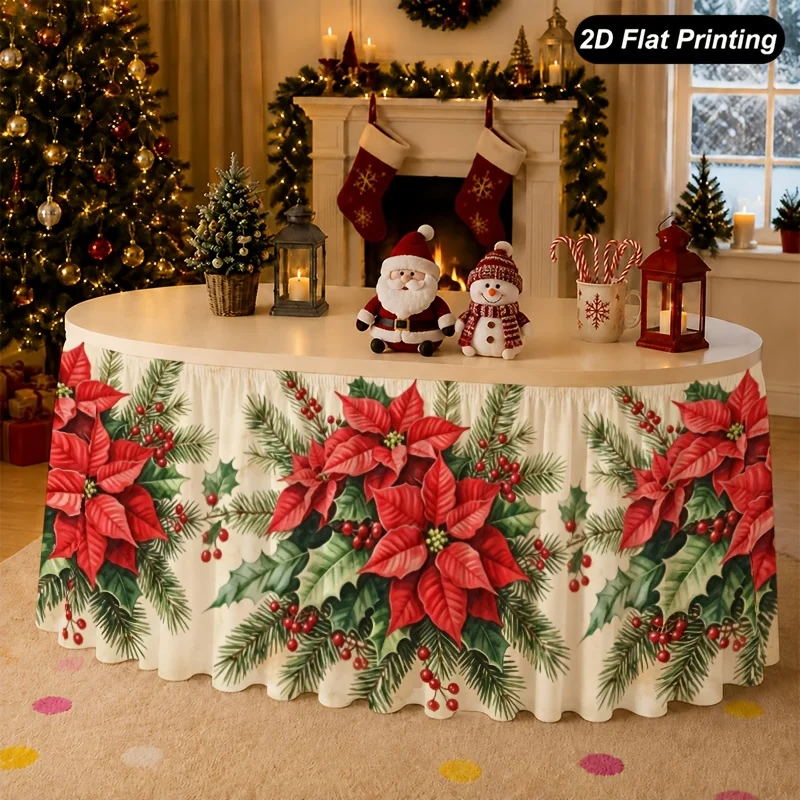 tableskirt: 1 piece of Christmas tablecloth, decorated with coral roses and pinecone berry lace.