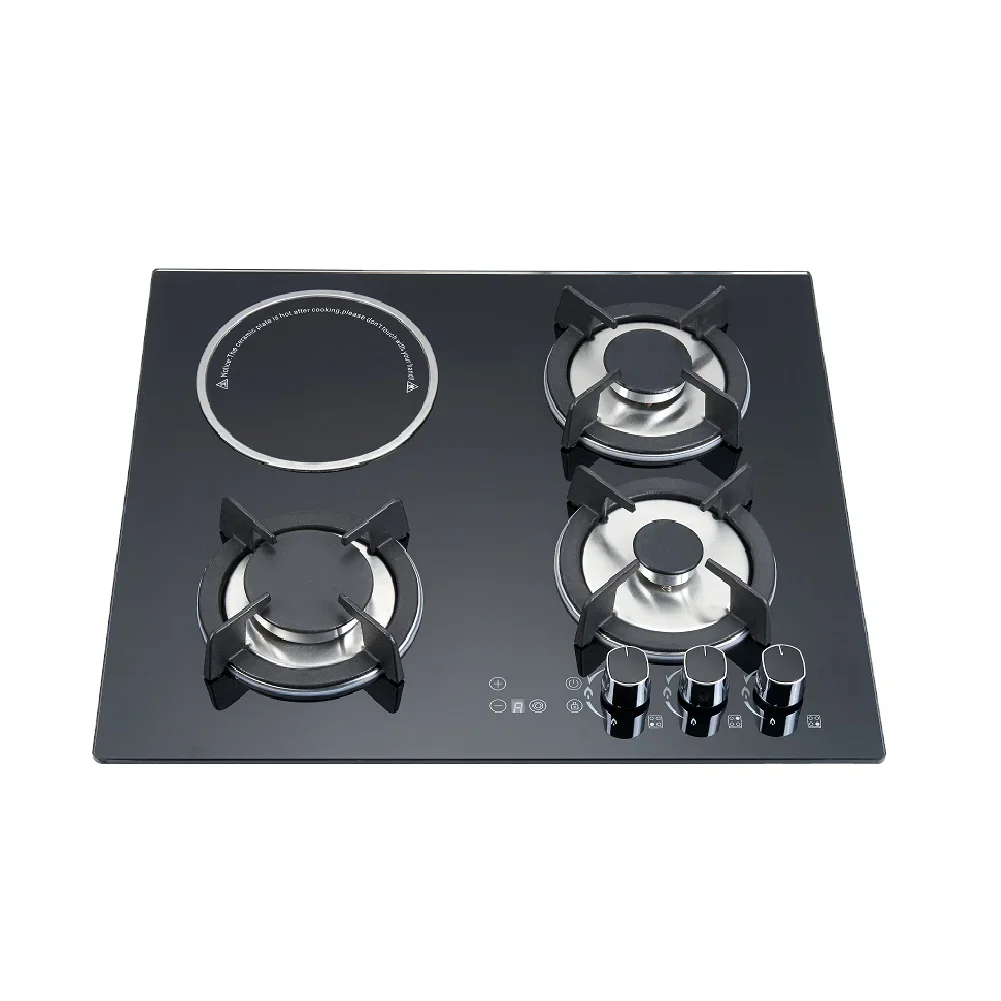 Gas Electric Combo Hob 3 Gas Burners 1 Ceramic Zone Tempered Glass Hybrid Cooktop Knob Touch Control Built-in Kitchen