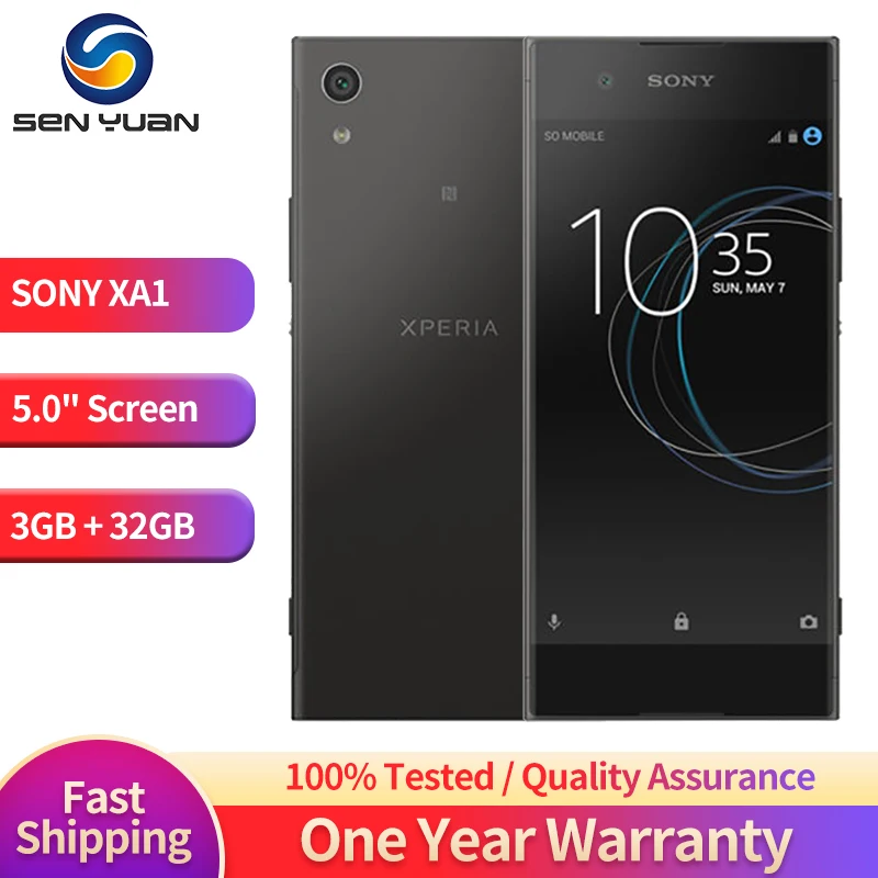 정품 소니 Xperia XA1 32GB ROM, 3GB RAM, 싱글 및 듀얼 SIM, 5.0 인치, 안드로이드 23MP, 4G LTE 스마트폰, GPS, 와이파이, 잠금 해제 휴대폰 