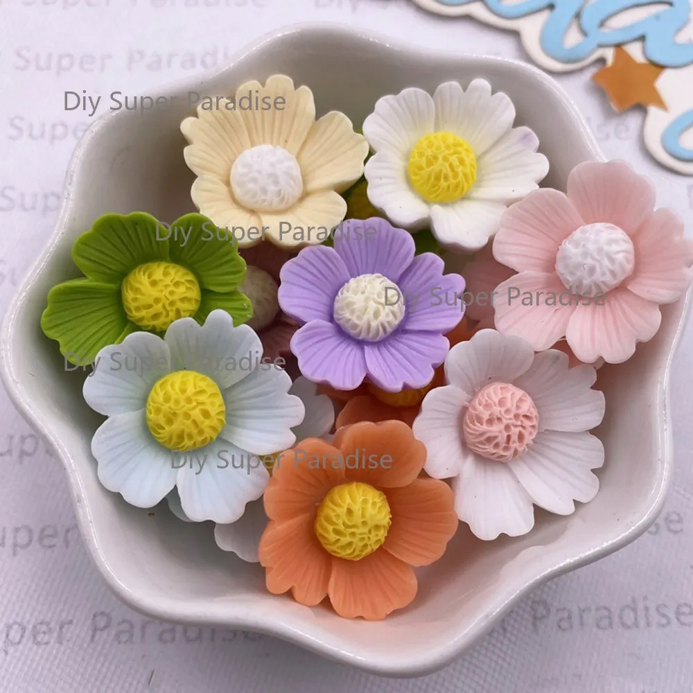 10Pcs 21mm Resin Rose Flat back Flower Stone Gems Figurines Scrapbook Home Decor  Applique Crafts DIY Jewelry Making Accessories