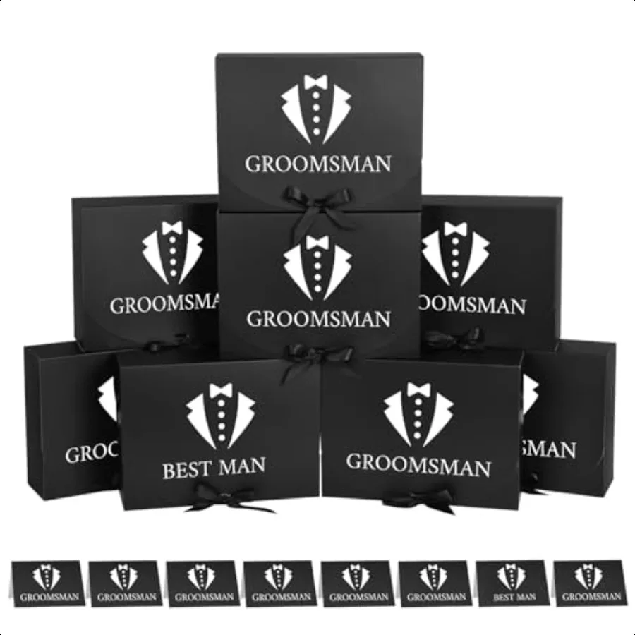 

8Pack Groomsmen Proposal Box 10.6x7.9x3.1 Inch Gift Box With Card and Ribbon 7 Groomsmen 1 Best Man Will You Be My Groomsman