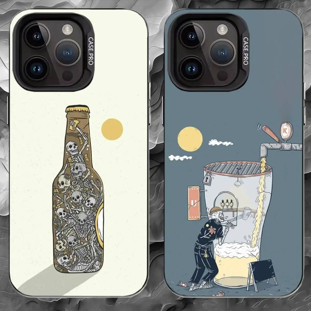 

S-Skull D-drinks B-beer Phone Case For iPhone 17 16 15 14 13 12 11 Pro Max Plus Silver Matte Black Cover