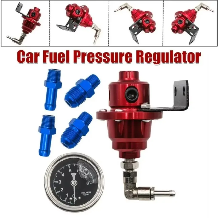 1x  Universal Adjustable Car Fuel Pressure Regulator + Gauge + Fitting Kit 1/8NPT