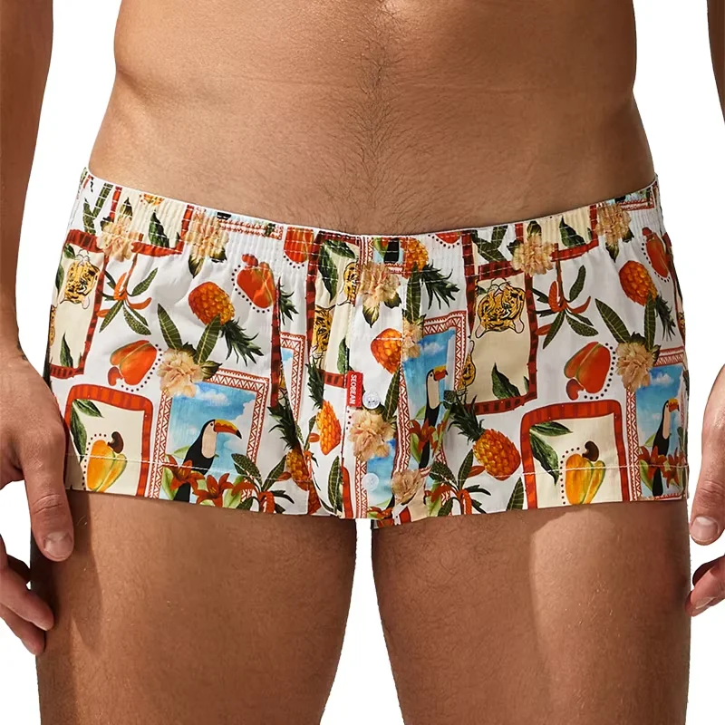 Citrus Print Bulge Boxer Briefs for Men Cotton Breathable Comfortable Boxers Briefs for Daily Wear Male Skin-Friendly Underpants