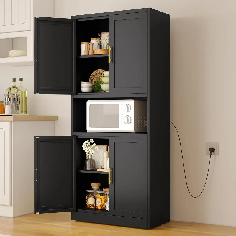 

61"Tall Kitchen Pantry Storage Cabinet,Metal Bathroom Storage Cabinet Doors Adjustable Shelves,Kitchen Cabinets Microwave Stand