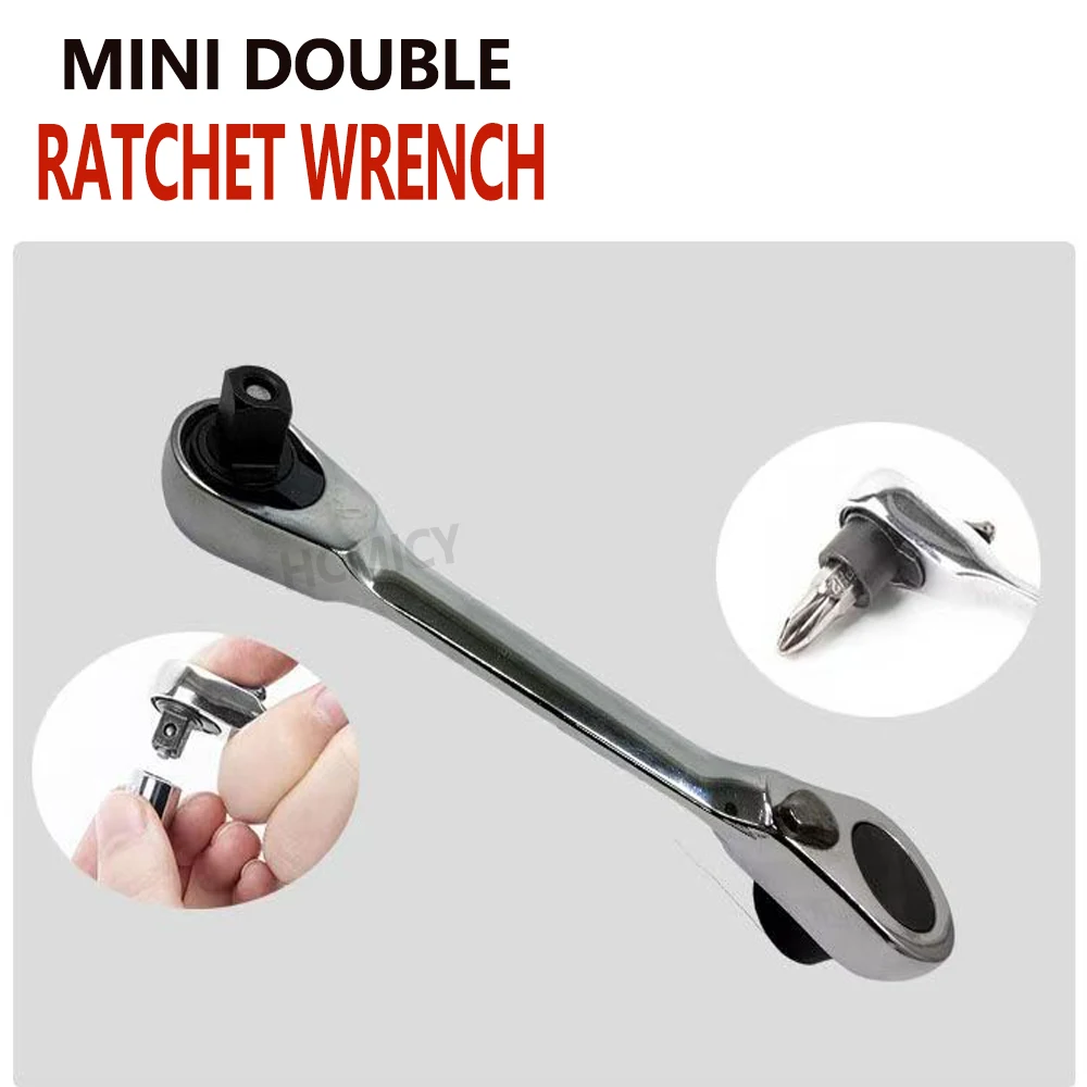 1 Pcs Mini Ratchet Wrench Double Ended Quick Socket Ratchet Wrench Screwdriver 2-in-1 Wrench Hand Repair Tools