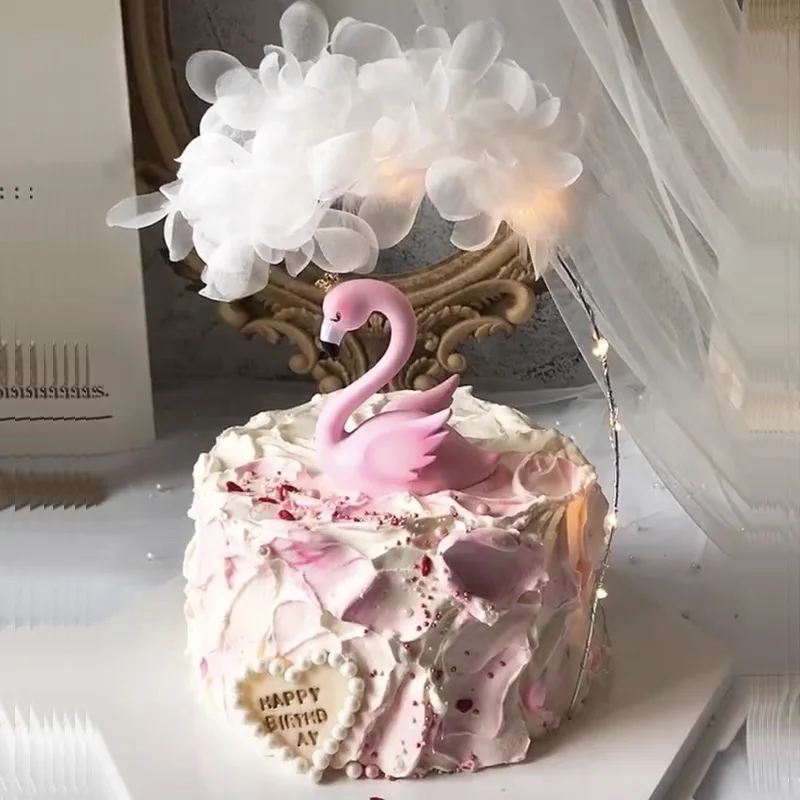 Flamingo-Kuchenaufsatz, Mädchen, alles Gute zum Geburtstag, Party-Kuchendekoration, Palmenblätter, Hochzeit, Party-Dekoration, Flamingo, tropisches Partyzubehör – Detail 2