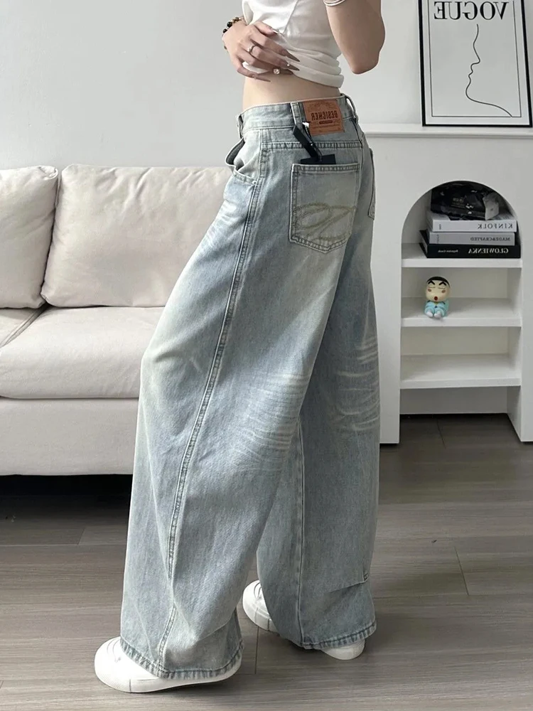 

Y2K Streetwear Scimitar Jeans Women American High Waist Loose Wide Leg Pants Fashion Hip Hop All Match Denim Trousers Mujer