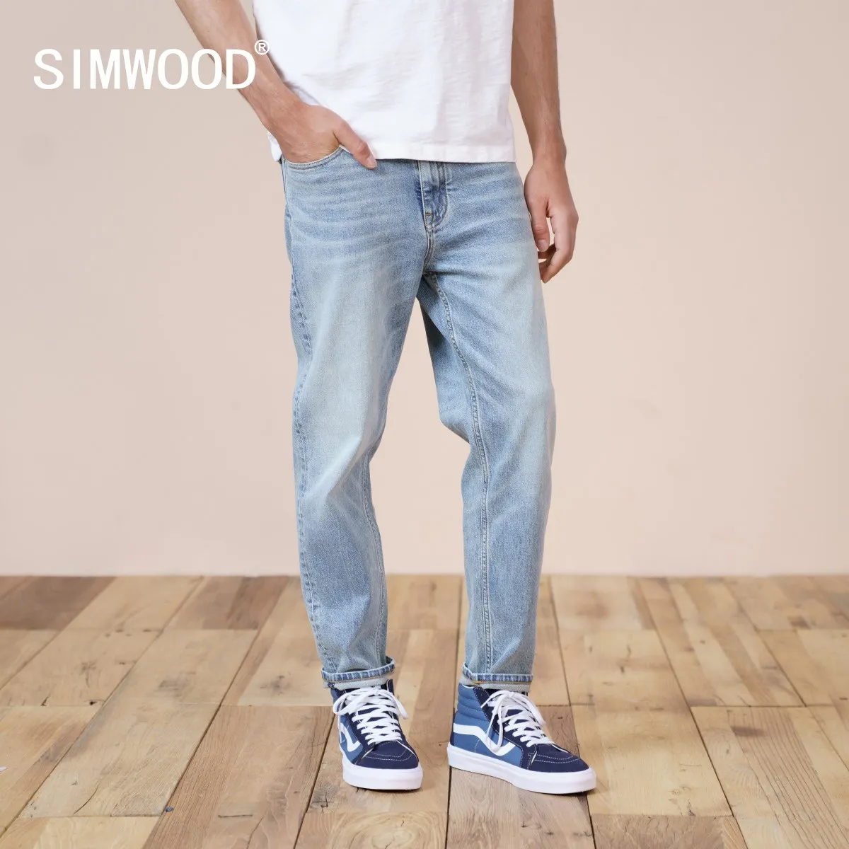 SIWMOOD 2024 Spring New Environmental laser washed jeans men slim fit classical denim trousers high quality jean SJ170768