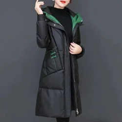 Down and Cotton Jacket 2024 Winter New Loose and Thick New Cotton Jacket Jacket Women's mid to Long Fashion Cotton Coat Slim Fit