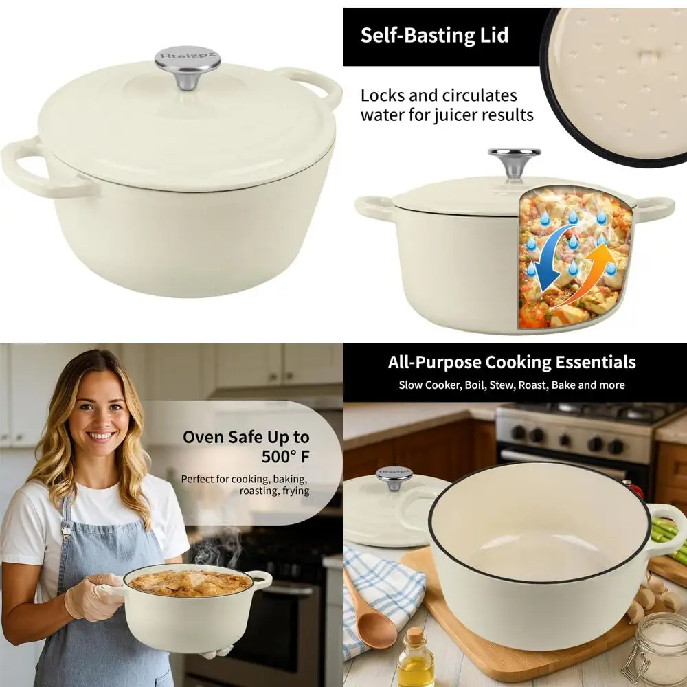 

Oven-Safe 5.7 Quart Enamel Cast Iron Dutch Oven for Bread Baking, Ideal for Baking and Roasting, Heat-Resistant up to 500°F, Per